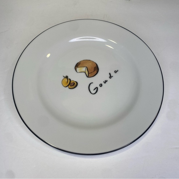 POTTERY BARN Cheese Plate GOUDA Black Rim 7 3/4" Dishwasher Microwave Safe - Picture 1 of 6